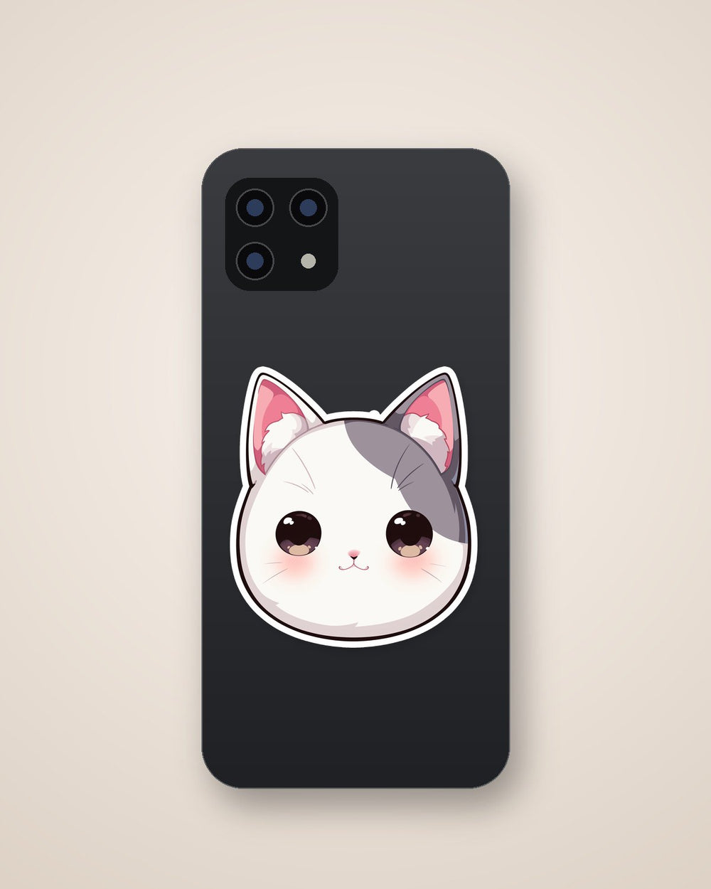 Cute Chibi White Cat Head Sticker