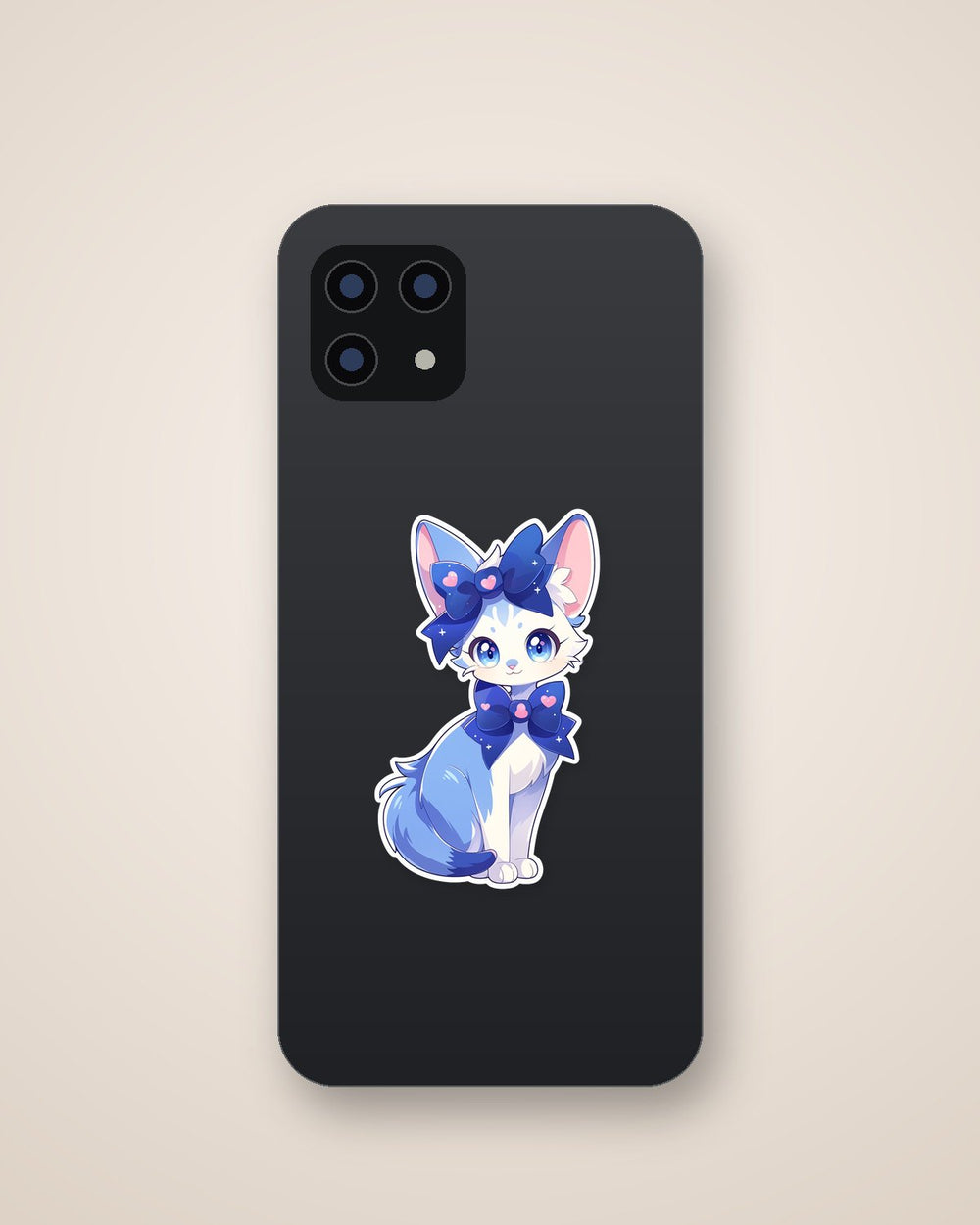 Cute Blue Anime Cat with Bow Sticker