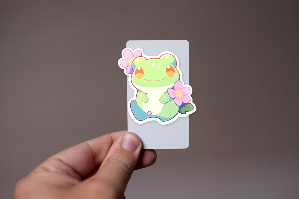Aesthetic Cute Frog and Flowers Sticker