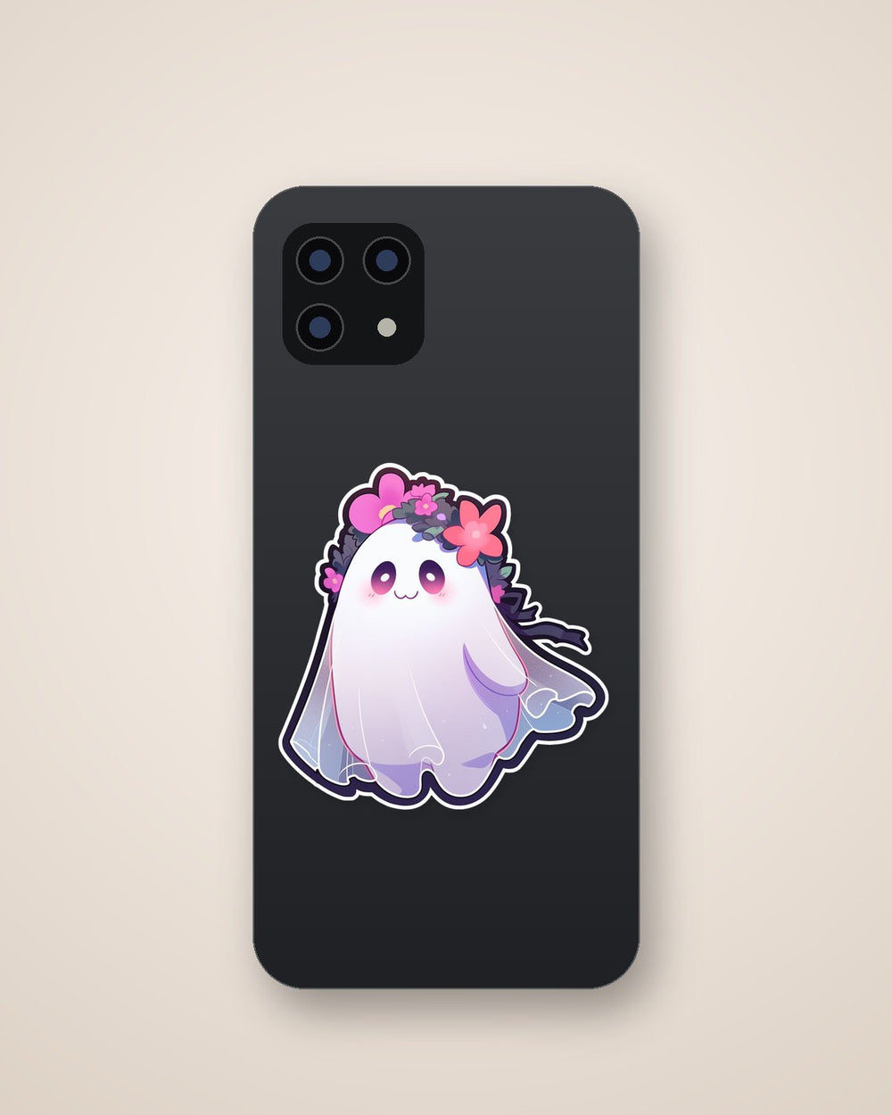 Cute Ghost with Flower Wreath Sticker
