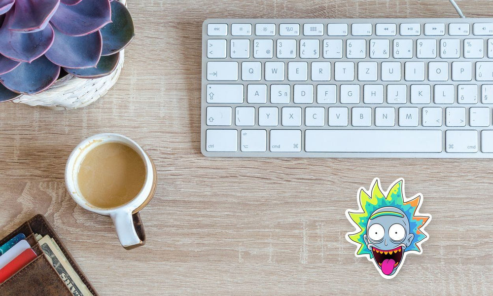 Trippy Rick Sanchez Head Tongue Out Sticker