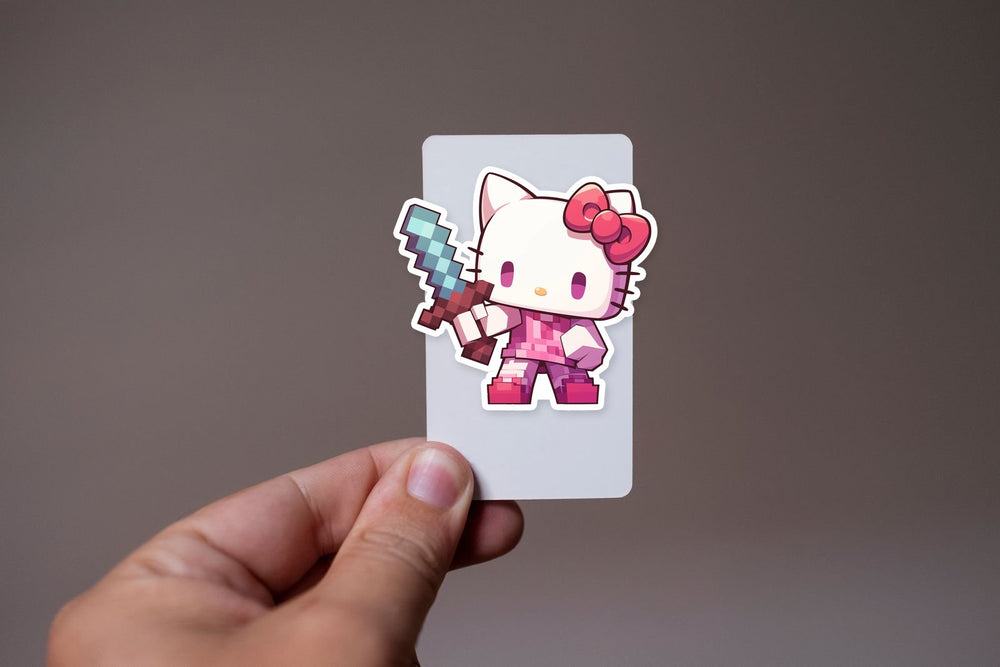 Hello Kitty Pixel Sword Minecraft Style Sticker
