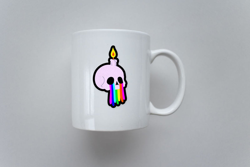 Psychedelic Skull Rainbow Tears Candle Art Sticker