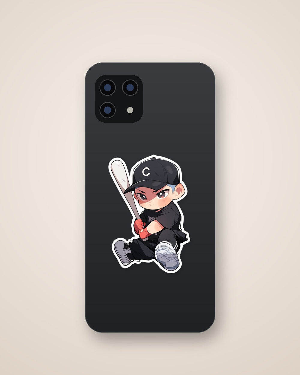 Cute Baseball Player Sitting with Bat in Hands Sticker