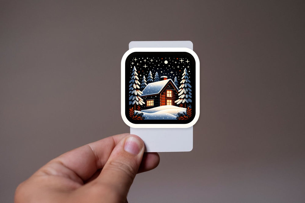 Winter House in Snowy Forest Sticker