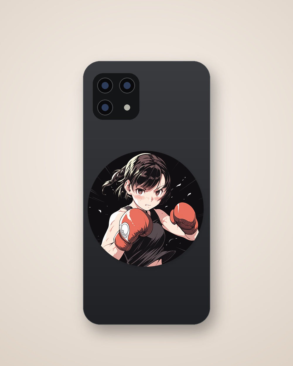 Anime Girl in Boxing Gloves Round Sticker