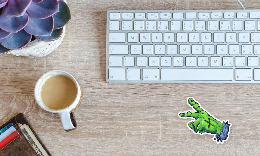 Pixel Green Zombie Hand Retro Game Sticker