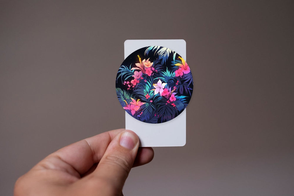 Bright Flowers & Leaves Round Sticker
