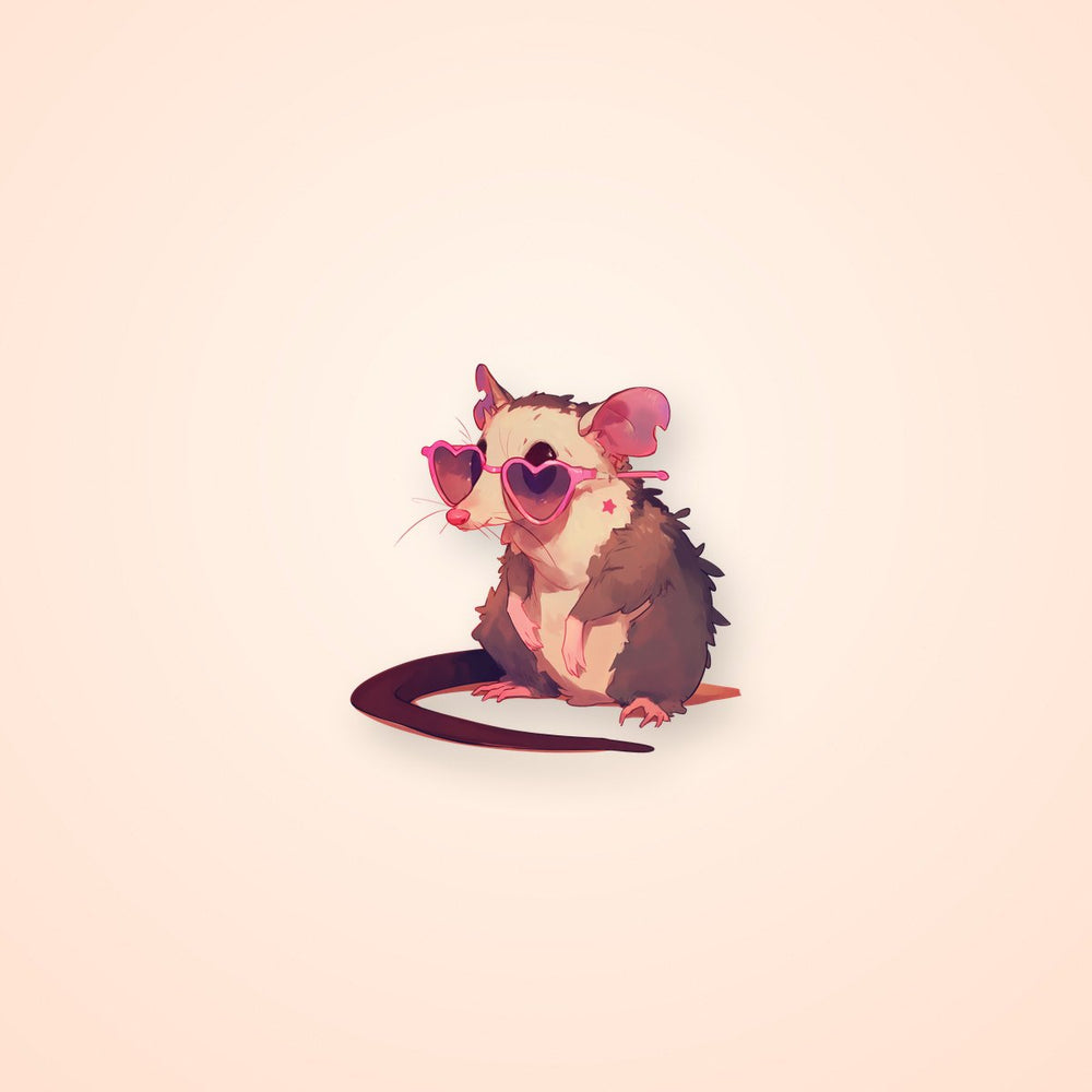 Funny Opossum Heart Sunglasses Sticker