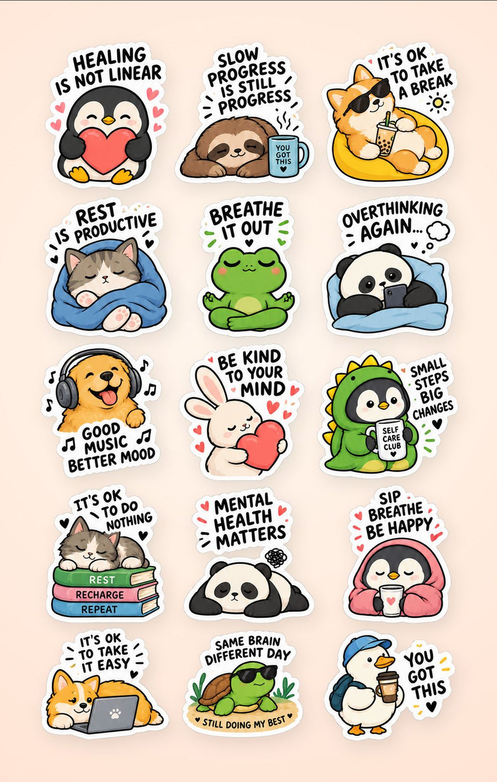 Cute Animals & Relatable Feelings Sticker Pack 3