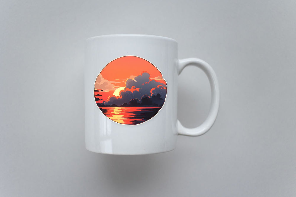 Orange Sea Sunset Round Sticker