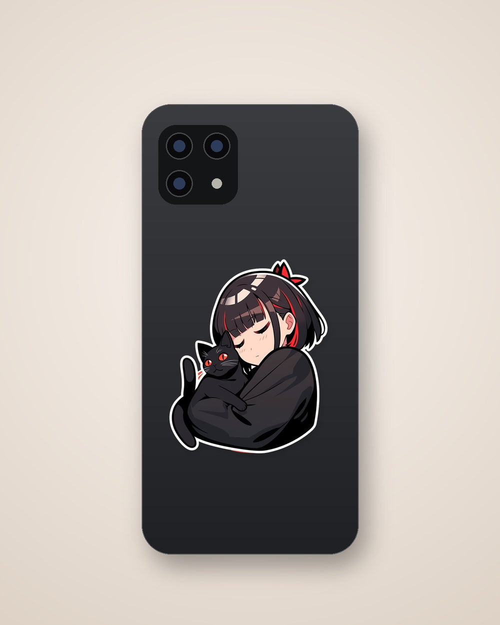 Cute Anime Girl with Black Cat Sticker
