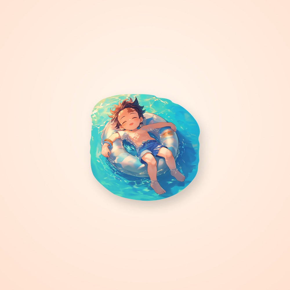 Cute Tanjiro Pool Summer Vibes Sticker