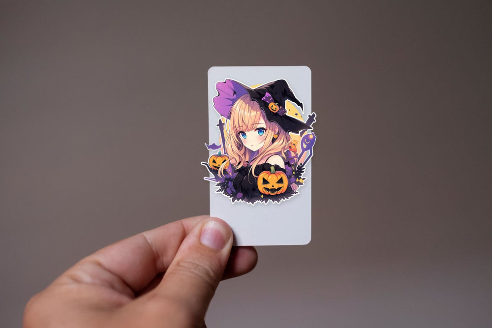 Cute Anime Girl with Pumpkins Halloween Sticker