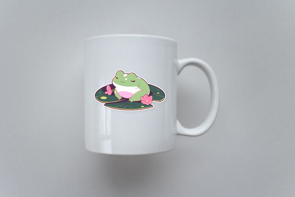 Sad Kawaii Frog on Leaf Sticker