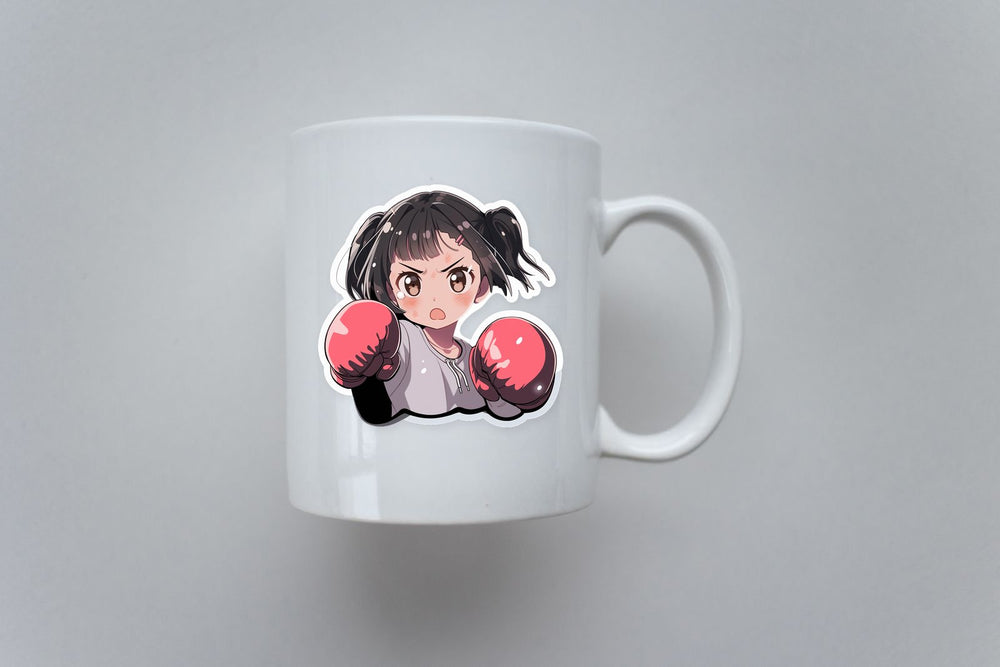 Angry Anime Girl in Boxing Gloves Sticker