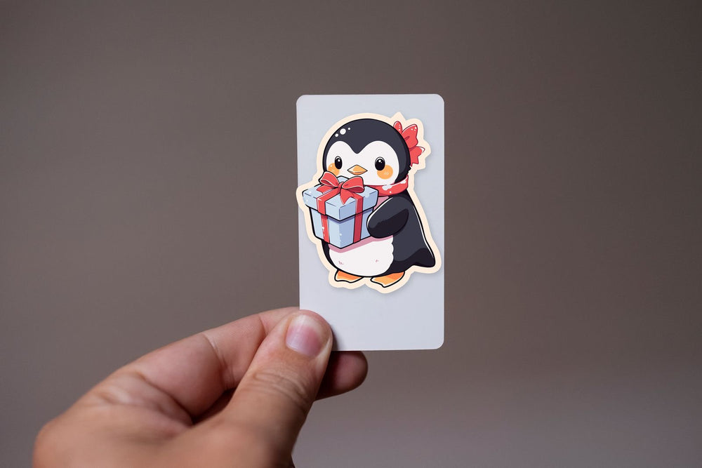Penguin with a Christmas Gift Sticker