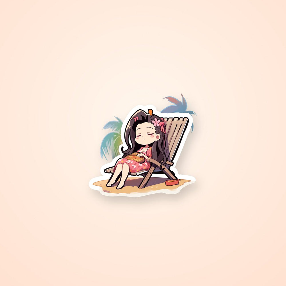 Nezuko Chilling on a Beach Chair Sticker