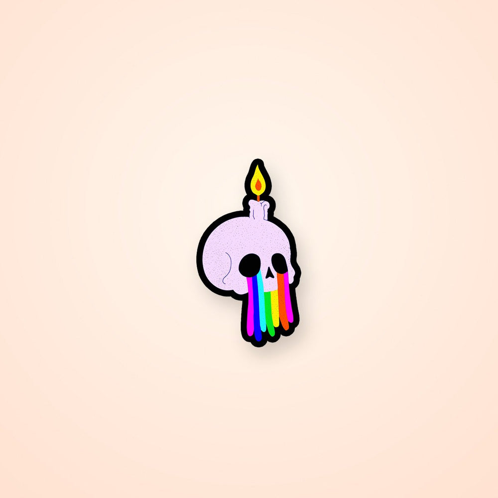 Psychedelic Skull Rainbow Tears Candle Art Sticker