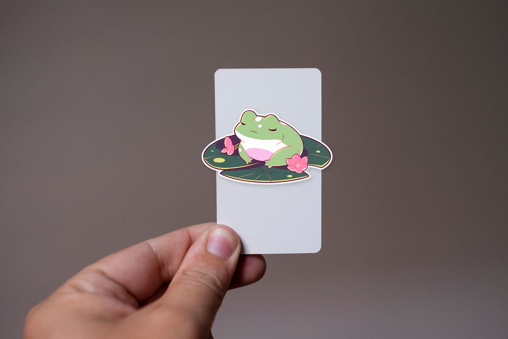 Sad Kawaii Frog on Leaf Sticker