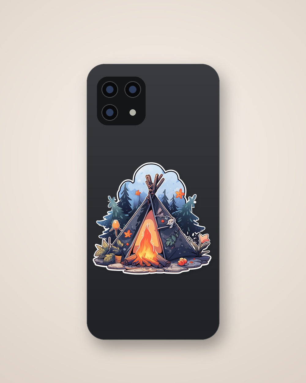 Tent and Campfire in the Woods Sticker