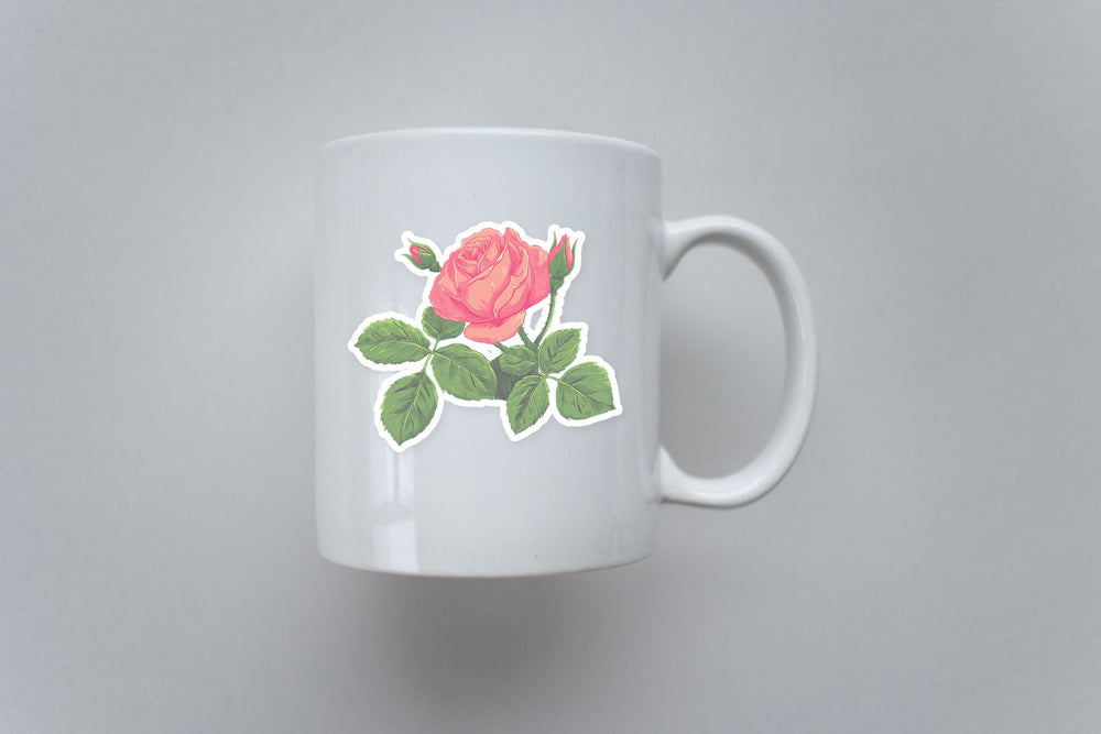 Blooming Pink Rose Vintage Floral Art Sticker
