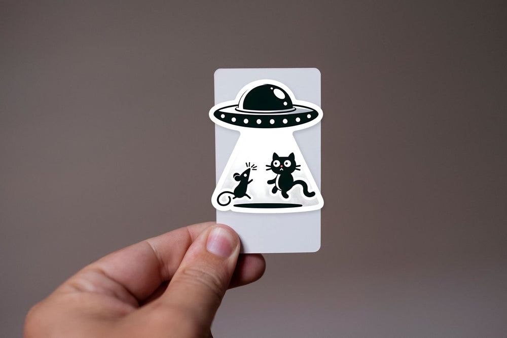 UFO Abducting Cat and Mouse Sticker