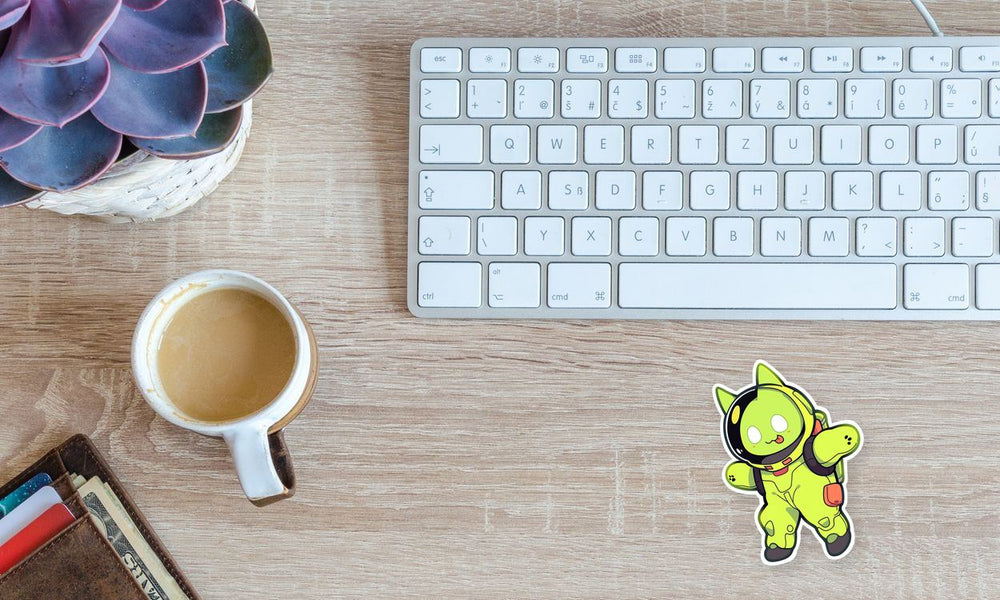Funny Acid Green Kitty Astronaut Sticker
