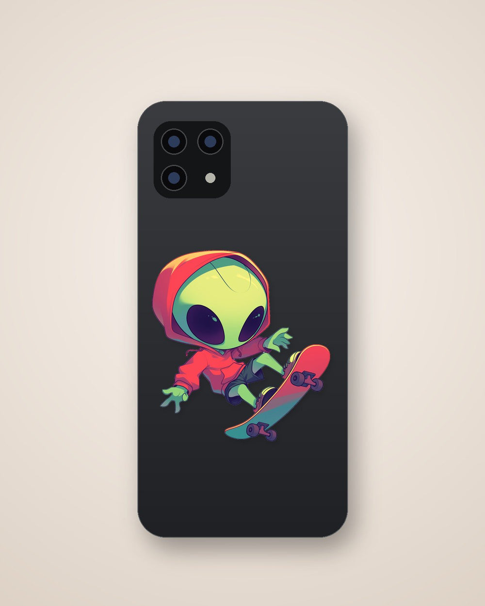Skateboarding Alien in Red Hoodie Sticker