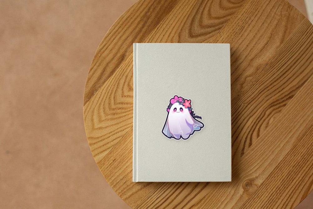 Cute Ghost with Flower Wreath Sticker