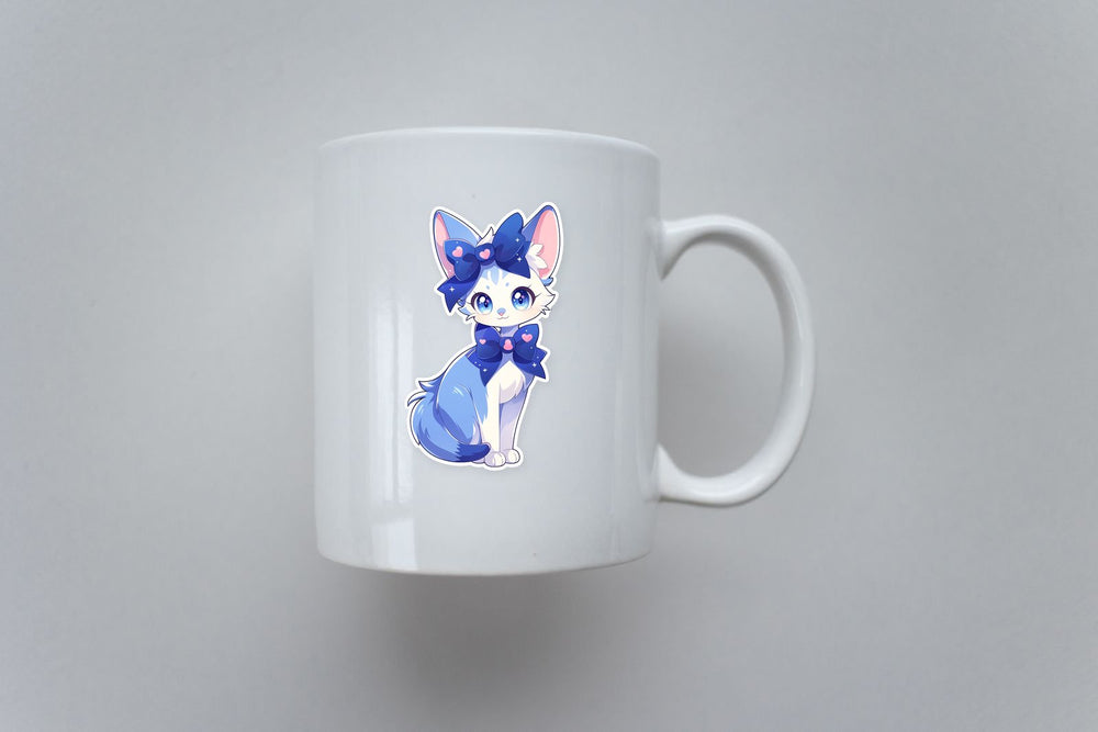 Cute Blue Anime Cat with Bow Sticker