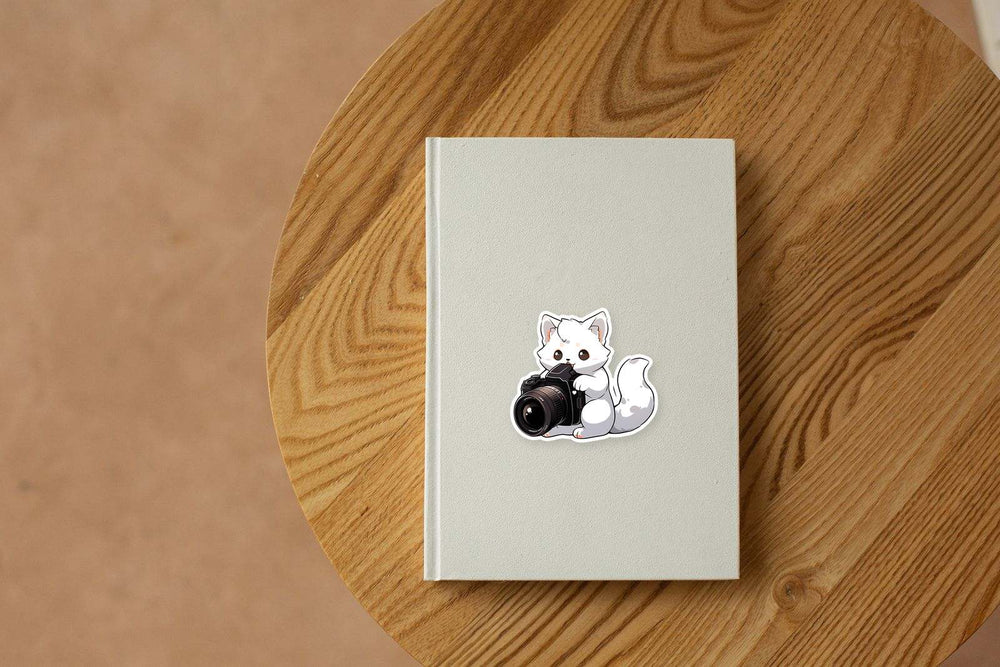 Cute White Cat Photographer Sticker