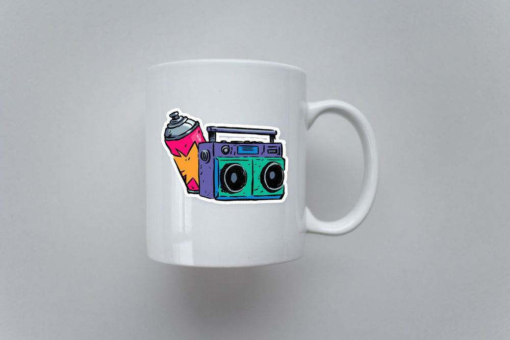 Retro Boombox & Spray Can Graffiti Sticker