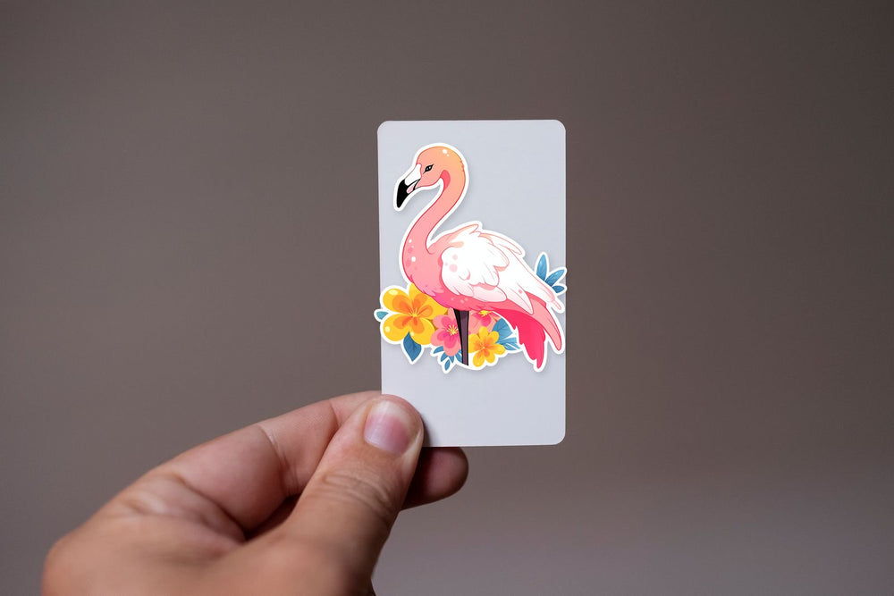 Cute Pink Flamingo & Flowers Sticker