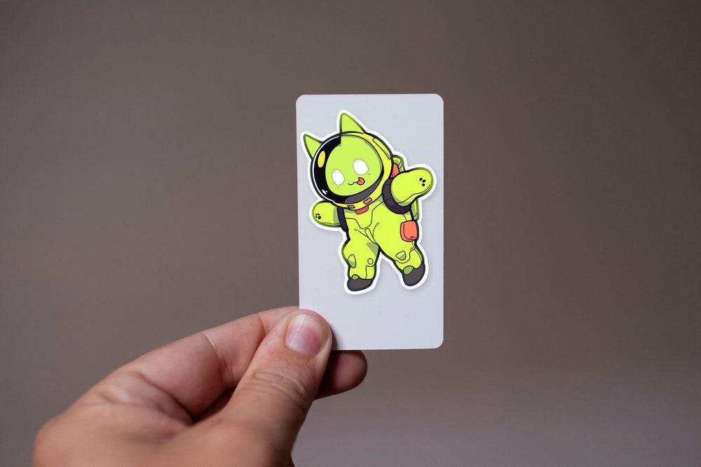 Funny Acid Green Kitty Astronaut Sticker
