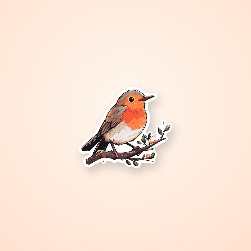 Cute Red Robin Bird on a Branch Sticker