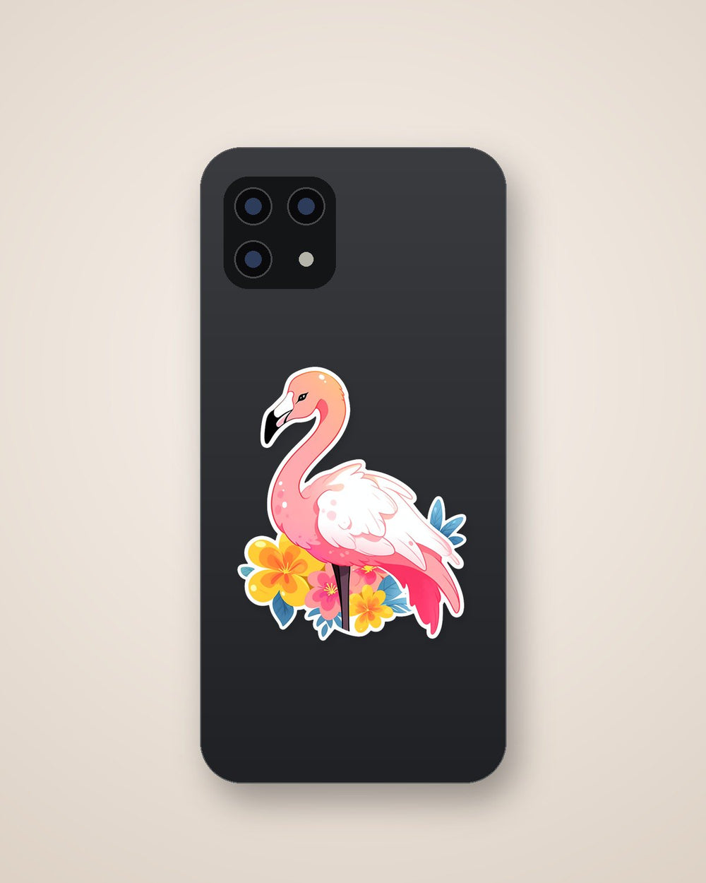 Cute Pink Flamingo & Flowers Sticker