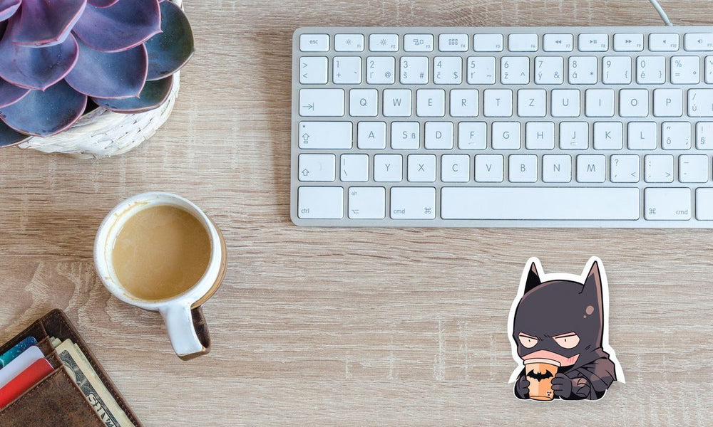 Funny Chibi Batman Drinking Coffee Sticker