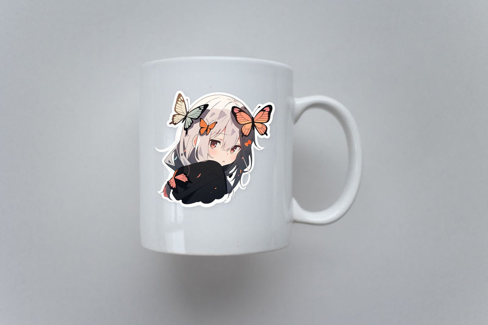 Cute Anime Girl with Butterflies Sticker