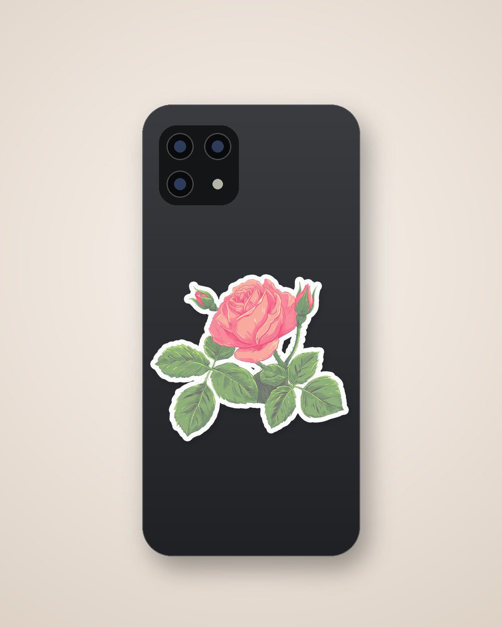 Blooming Pink Rose Vintage Floral Art Sticker