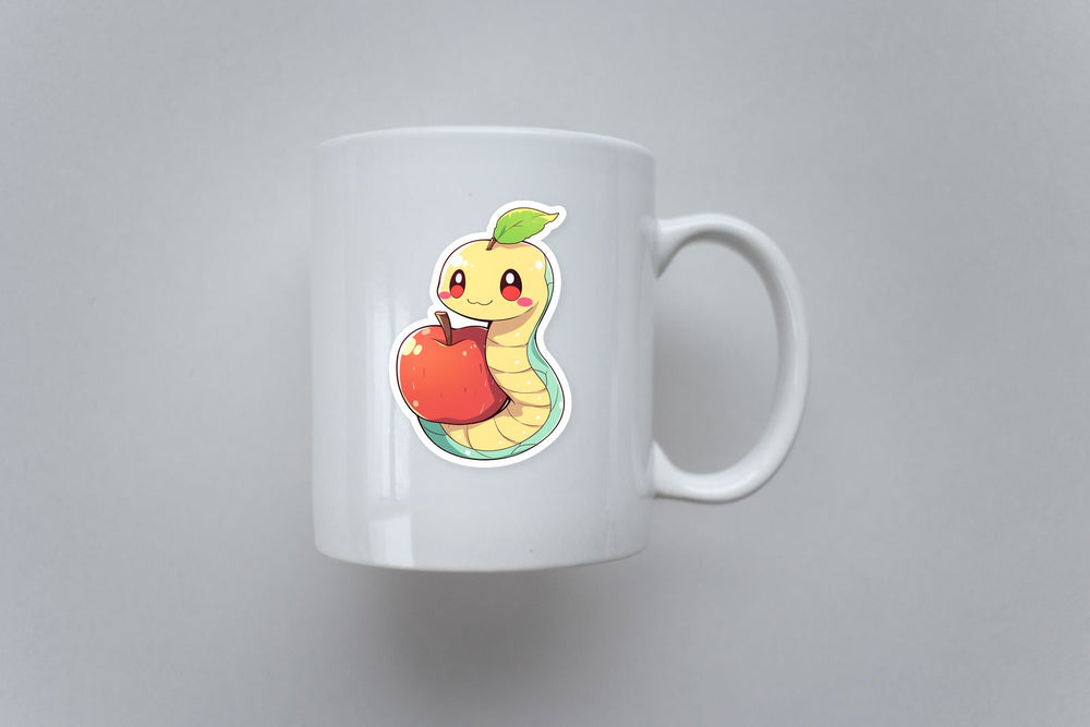 Cute Worm with Apple Sticker
