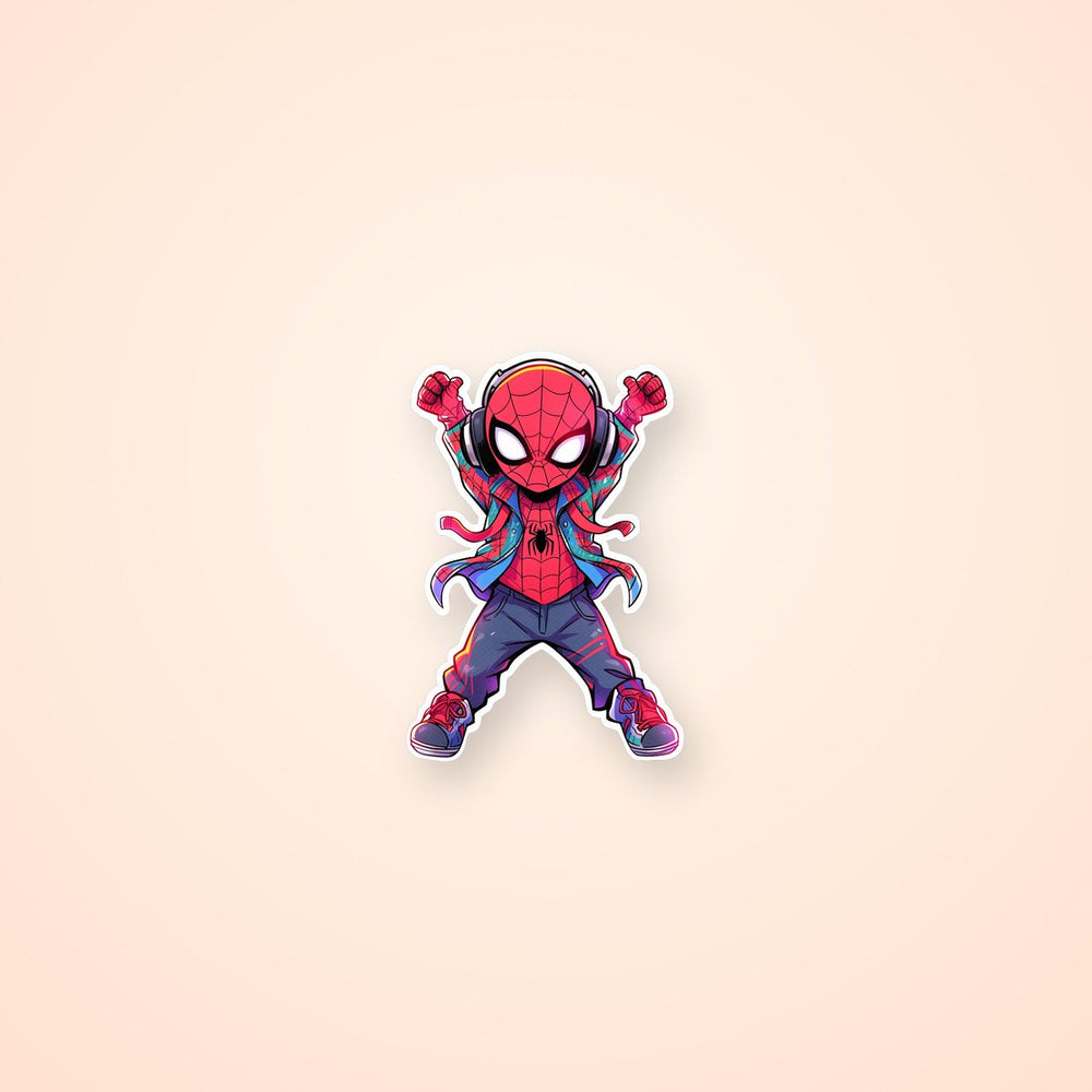 Chibi Spider-Man Dancing with Headphones Sticker