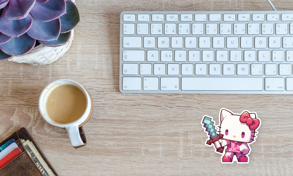 Hello Kitty Pixel Sword Minecraft Style Sticker