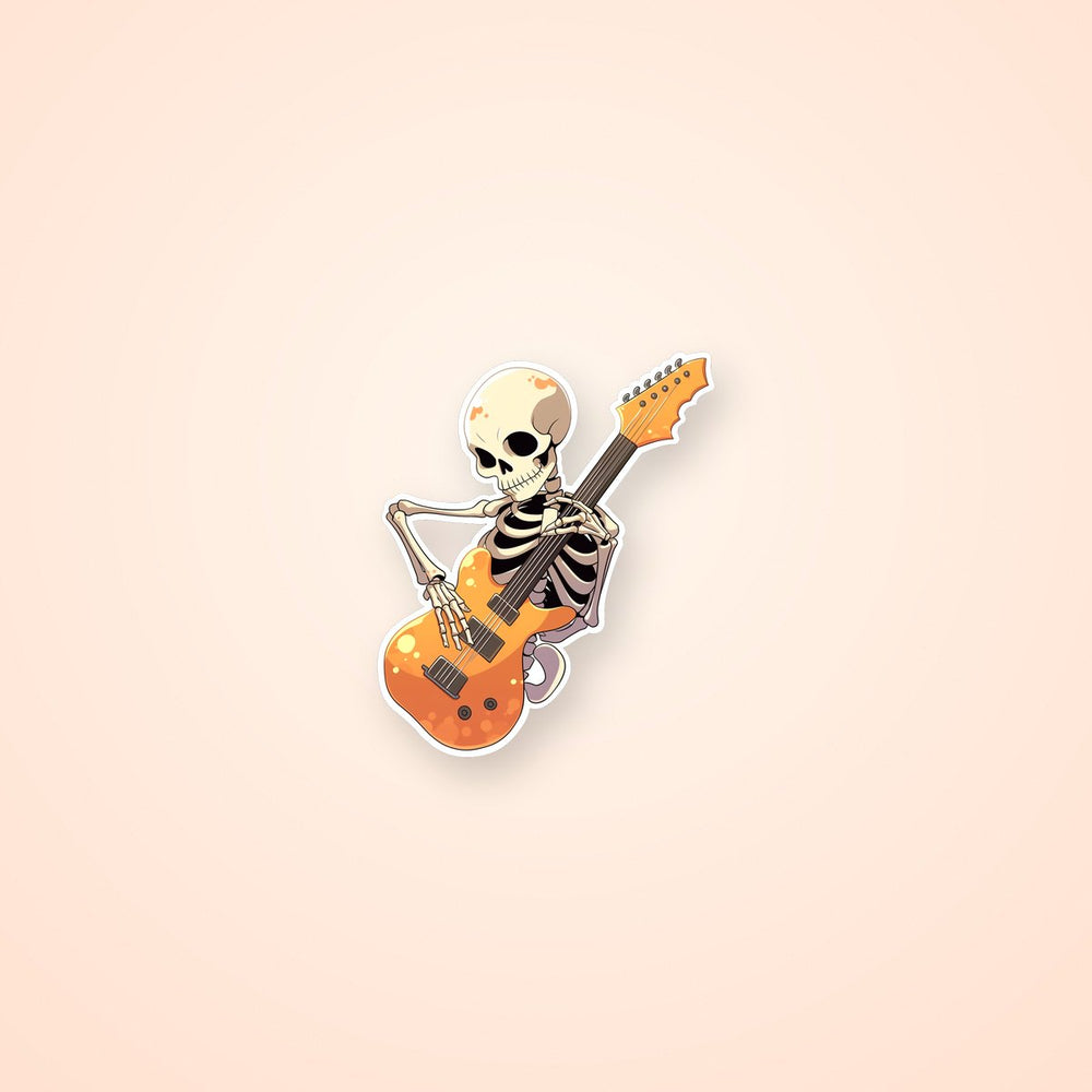 Skeleton Playing Orange Guitar Sticker