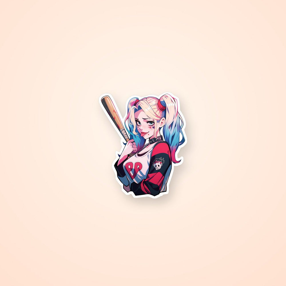 Cute Harley Quinn with Bat Comics Sticker
