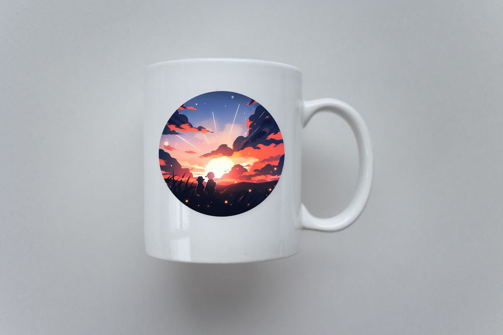 Two Children Watching Sunset Round Sticker