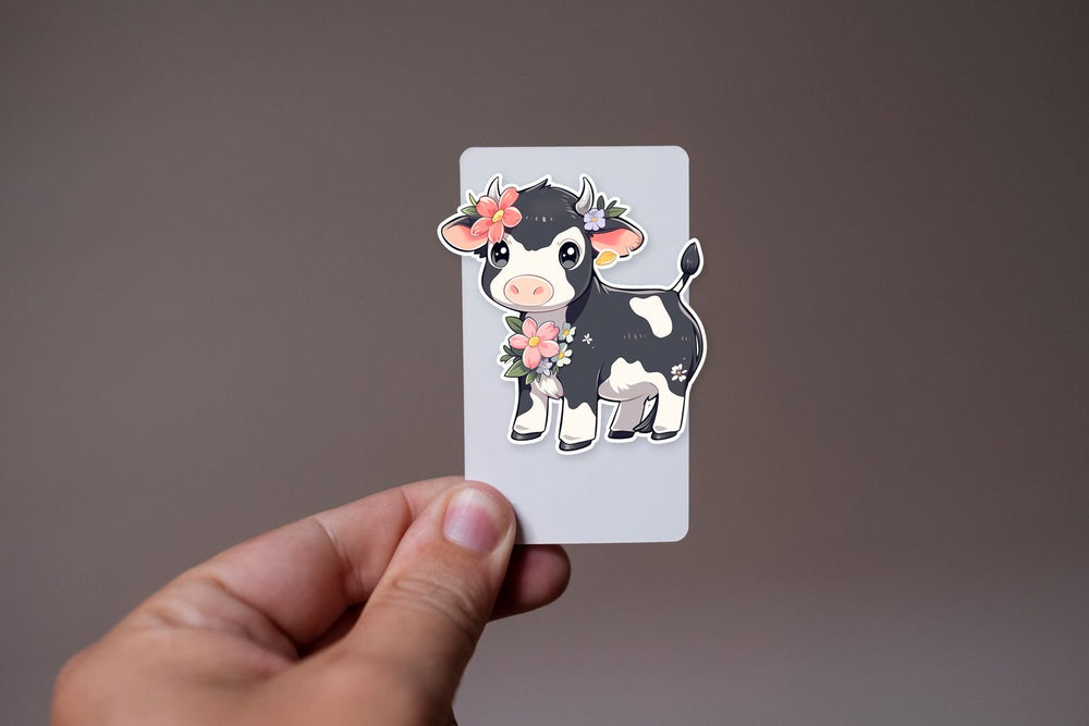 Cute Black & White Cow with Flowers Sticker