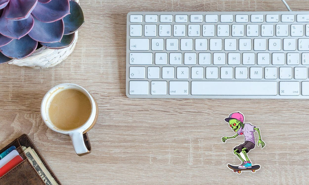 Green Skeleton Skateboarding Sticker