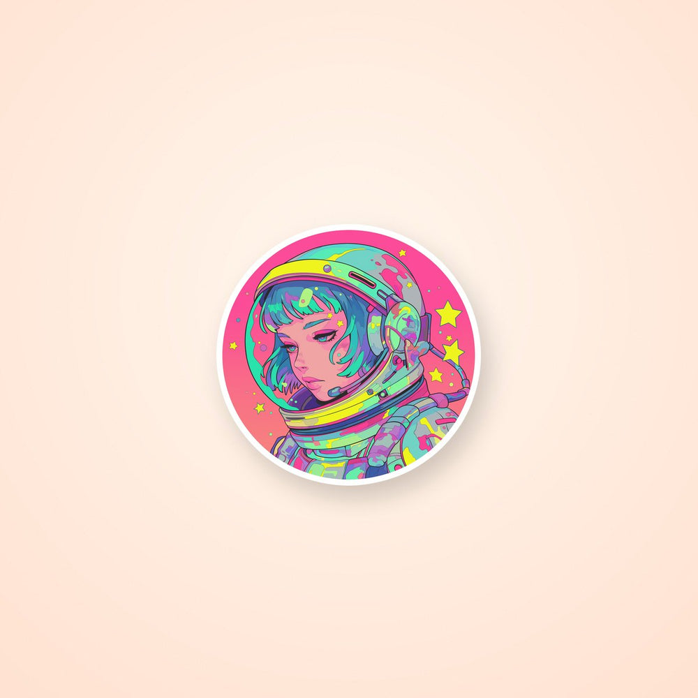 Retro Astronaut Girl Psychedelic Space Sticker