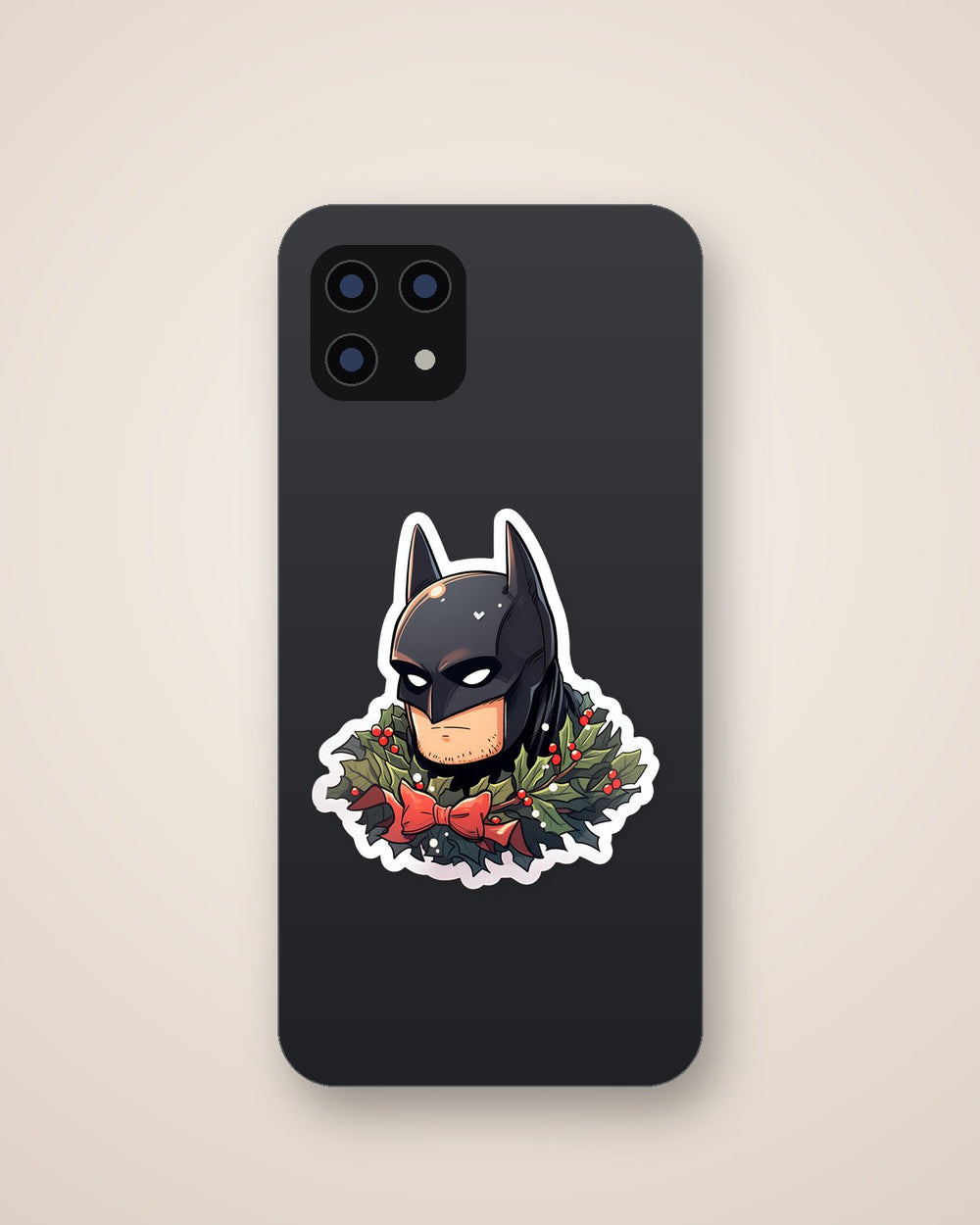 Batman with Christmas Holly Sticker